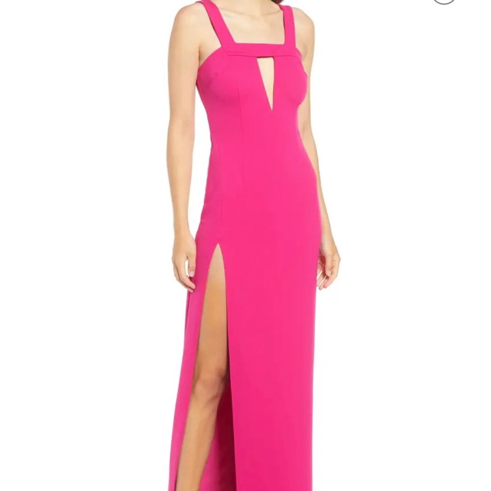 Katie May Take The Plunge Crepe Gown In Pink Peacock Sz M